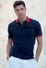 Men's elasticated polo shirt with glasses holder ring