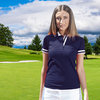 Stretch women's polo shirt with glasses holder ring