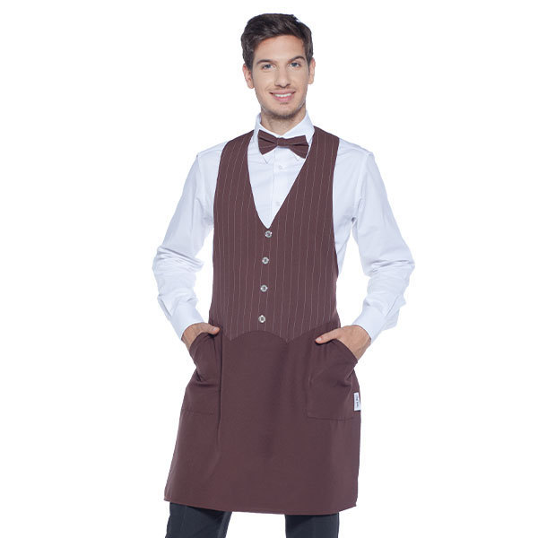 Apron with bib section to Vest Lapel for Bar Waiter Red and Black 