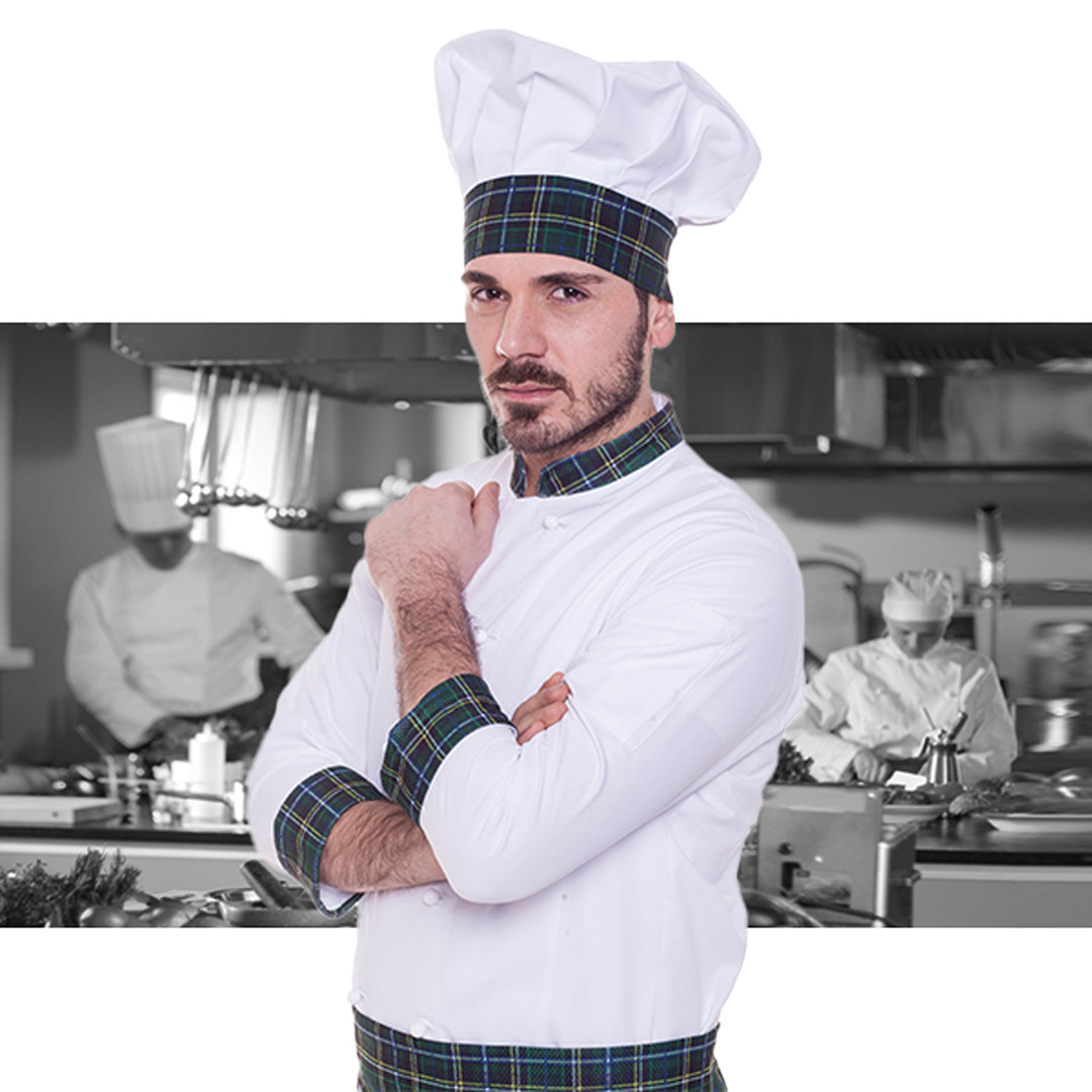 Chef hat with tartan weave
