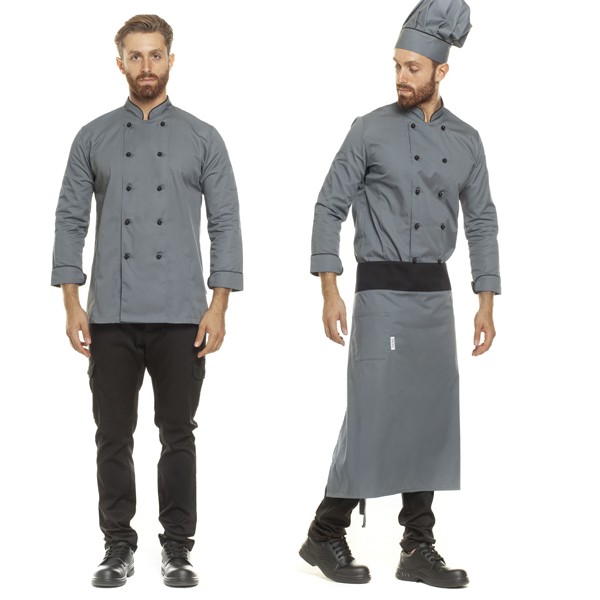Long gray cook apron