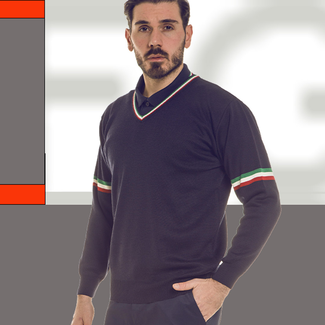 UNISEX sweater V neck with italian fag tricolour