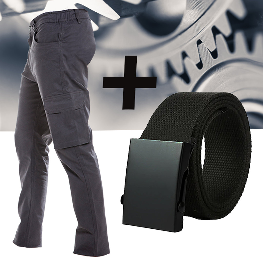 Work trousers complete with fabric belt